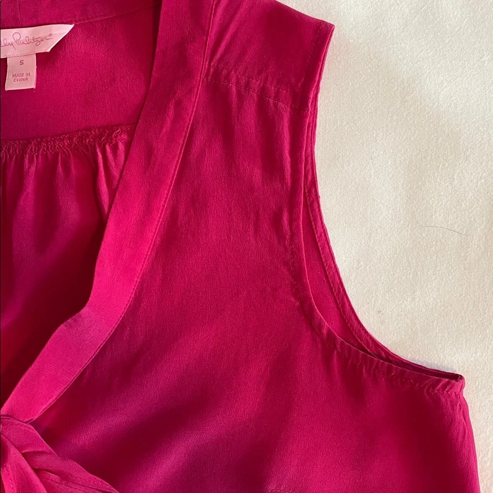 Lilly Pulitzer Raleigh Fuchsia Sleeveless Kitty Bow Blouse in Kissy Pink Small - Picture 10 of 16